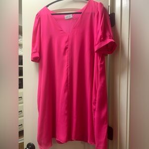 Adrienne Hot Pink Short Dress in Large with Cap Sleeves